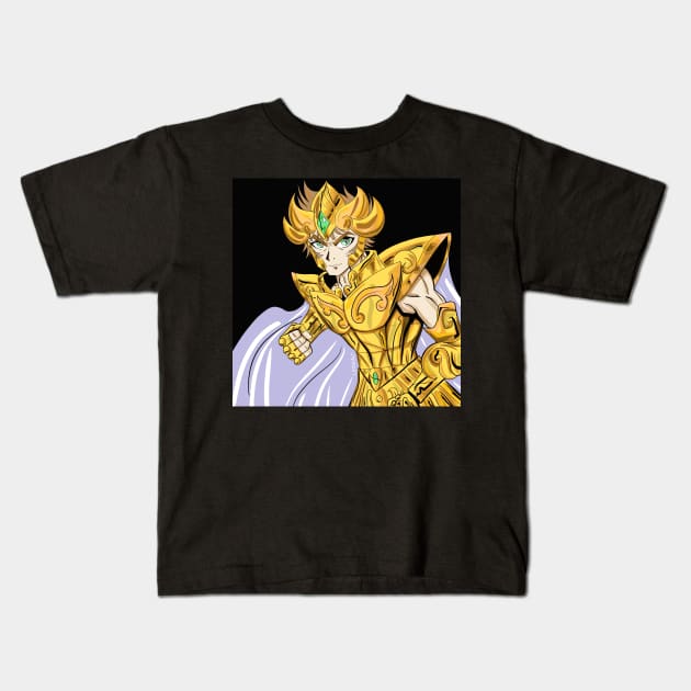 gold saint aioria the ligthning leo knight Kids T-Shirt by jorge_lebeau